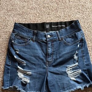 New York & Company Women's Dark Blue Ripped Jean Shorts
